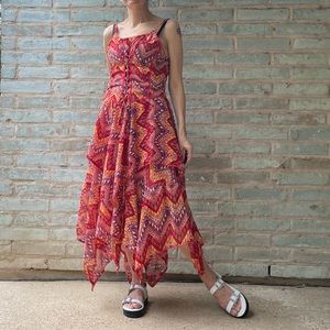 Tiered Maxi Dress Boho Red Lace Up Ruffled Handkerchief Hem Midi Sundress